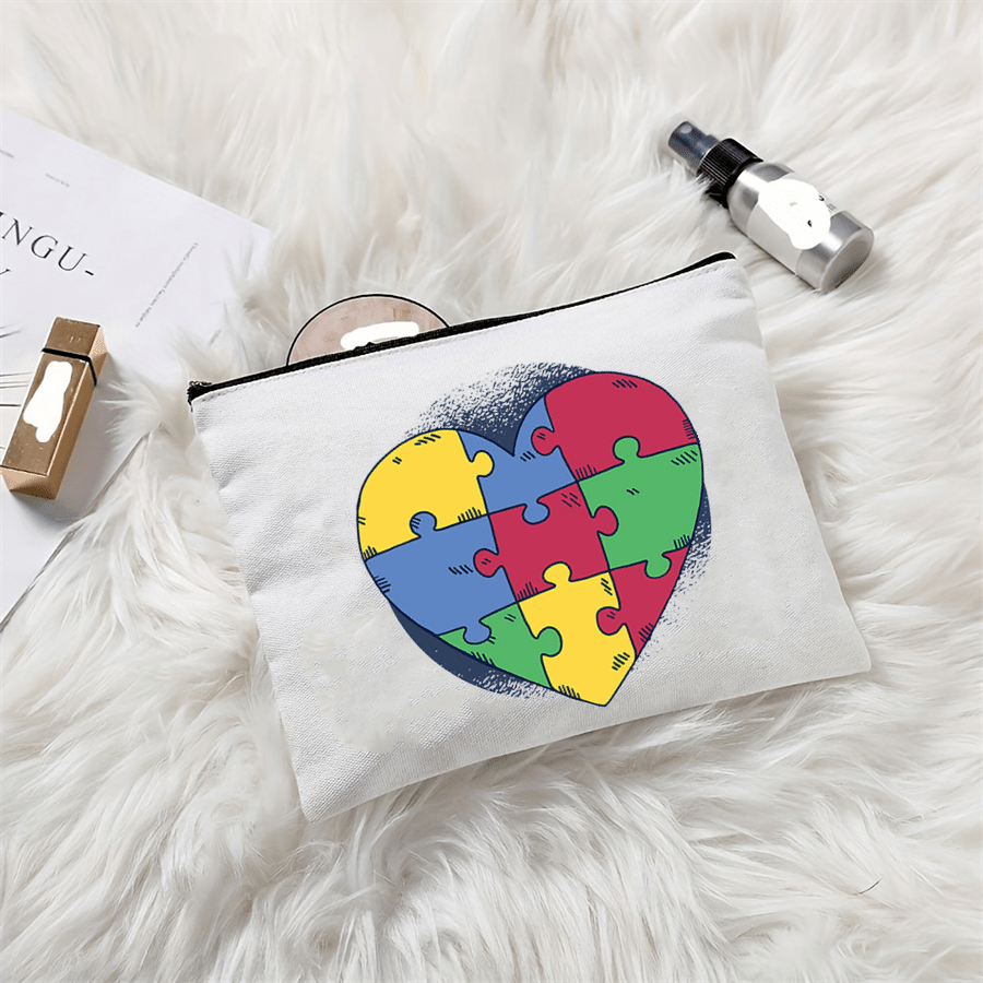 Puzzle Theme Foldable Makeup Bag Zipper Closure