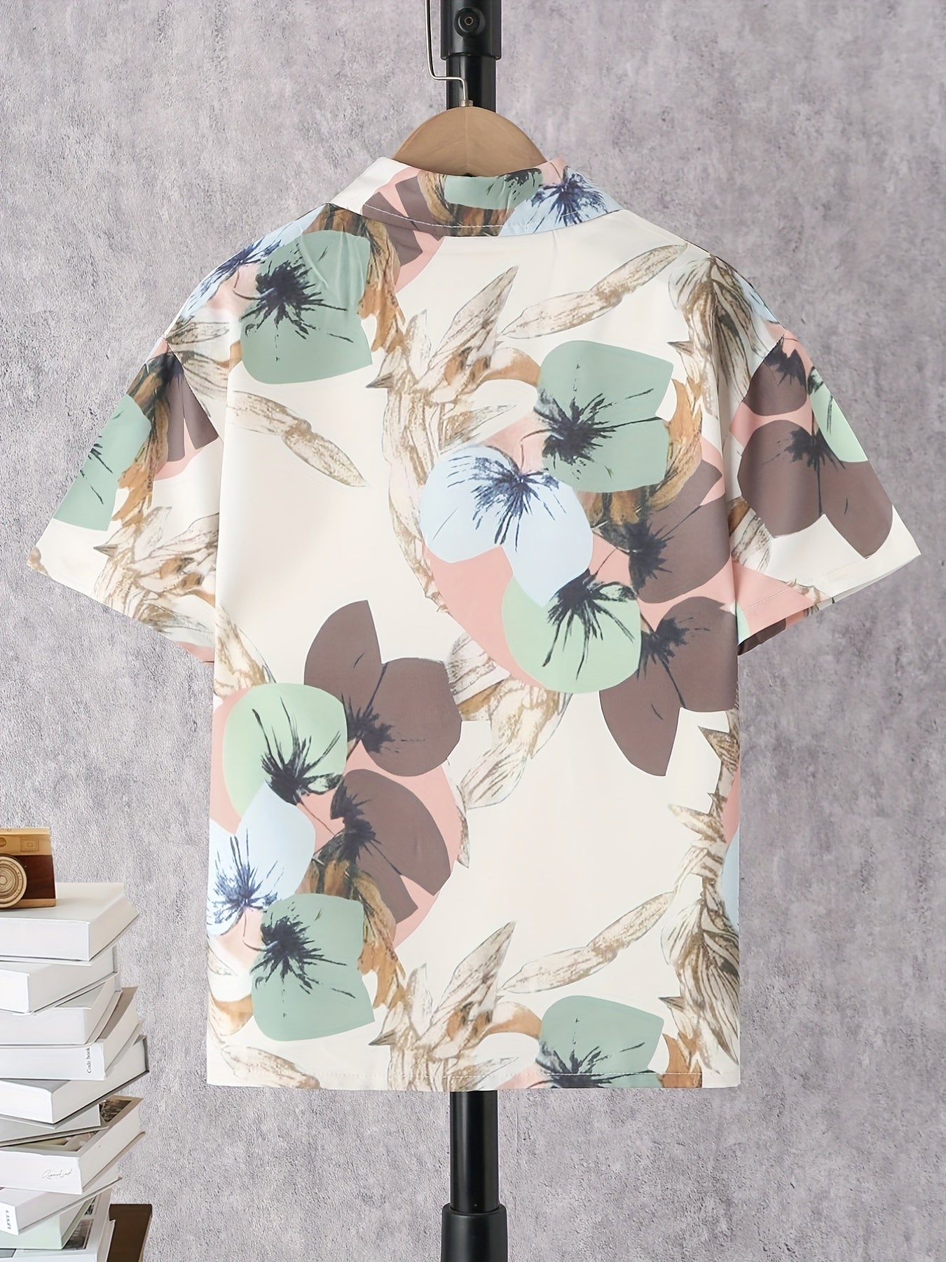 Boys Flower Print Button Down Short Sleeve Shorts