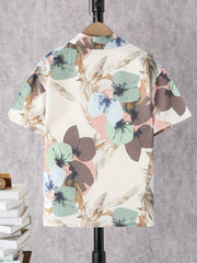 Boys Flower Print Button Down Short Sleeve Shorts