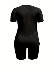  Short Sleeve Tee & Shorts Set Women's Casual Two Piece Outfit