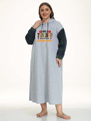 Plus Size Letter Graphic Plaid Hooded Sleep Dress
