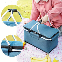 Folding Picnic Basket Oxford Cloth Insulation Basket Multifunctional