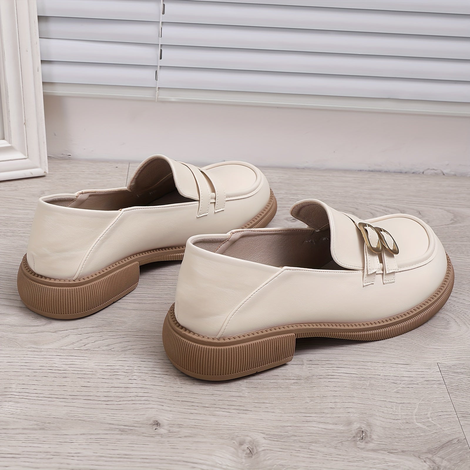 Women's Double Buckle Strap Loafers Slip On Shoes