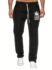 Leaf Pattern Letter Print Joggers Men's Casual Loose Fit Drawstring Pants