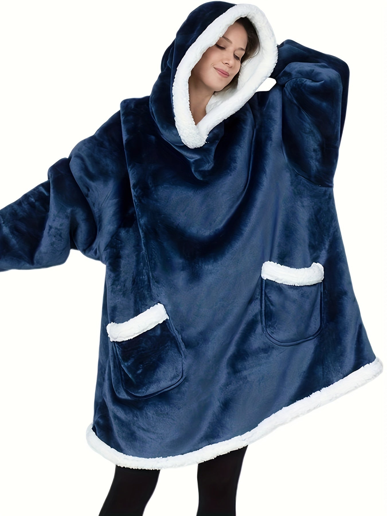  Sherpa Fleece Hooded Robe with Sleeves & Pockets