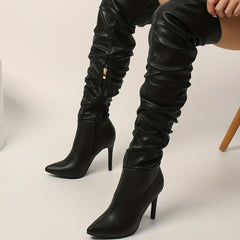 Stiletto Heeled Boots Pointed Toe Zipper Shoes Solid Boots