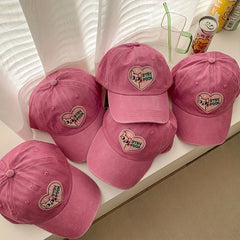 Embroidered Cartoon Cat Pink Heart Label Patch Sun Hat