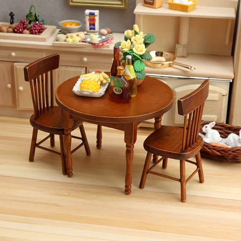 Wooden Table and Chair Set for Dollhouse DIY Accessory 1:12 Scale