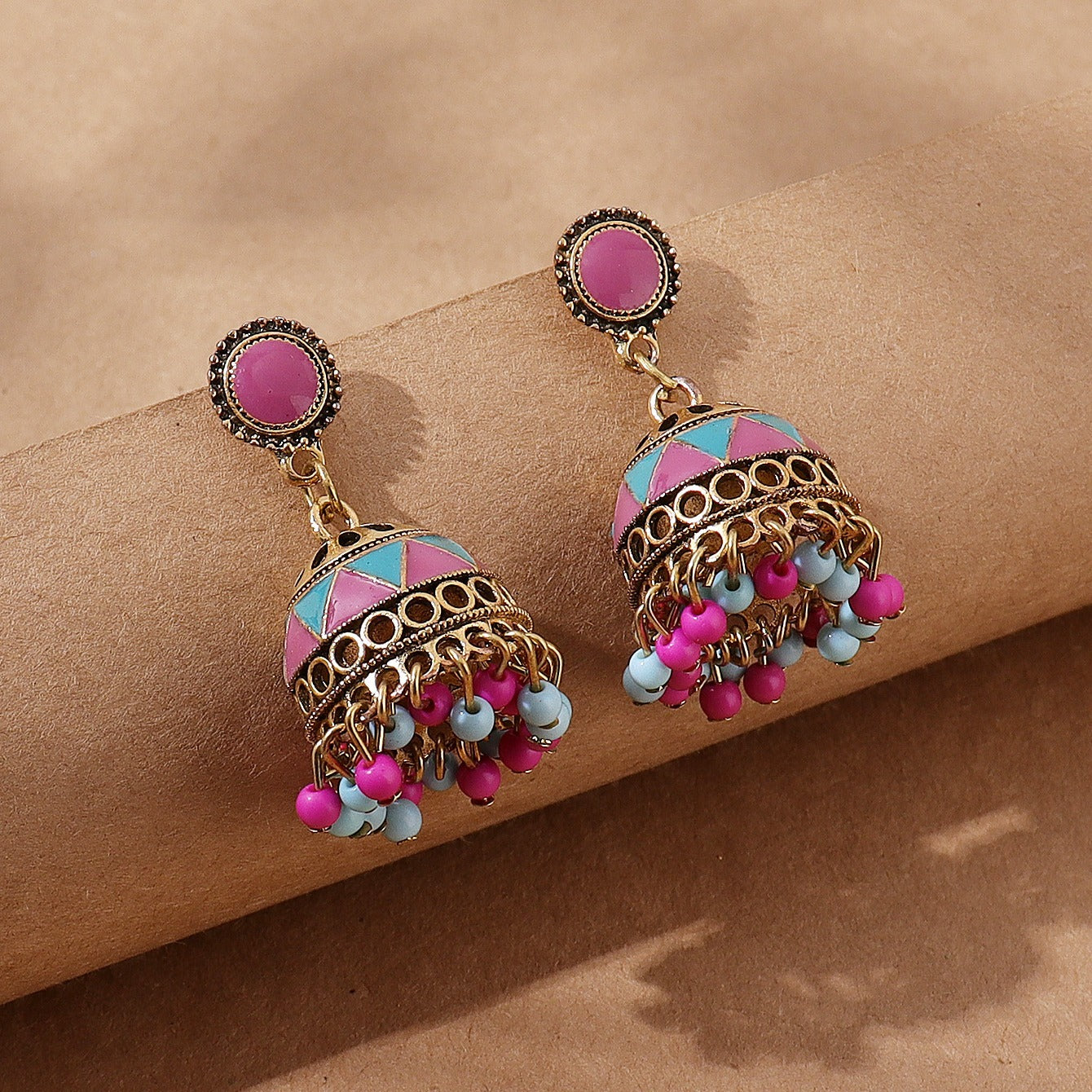 Indian Wind Drip Oil Colored Lantern Earrings