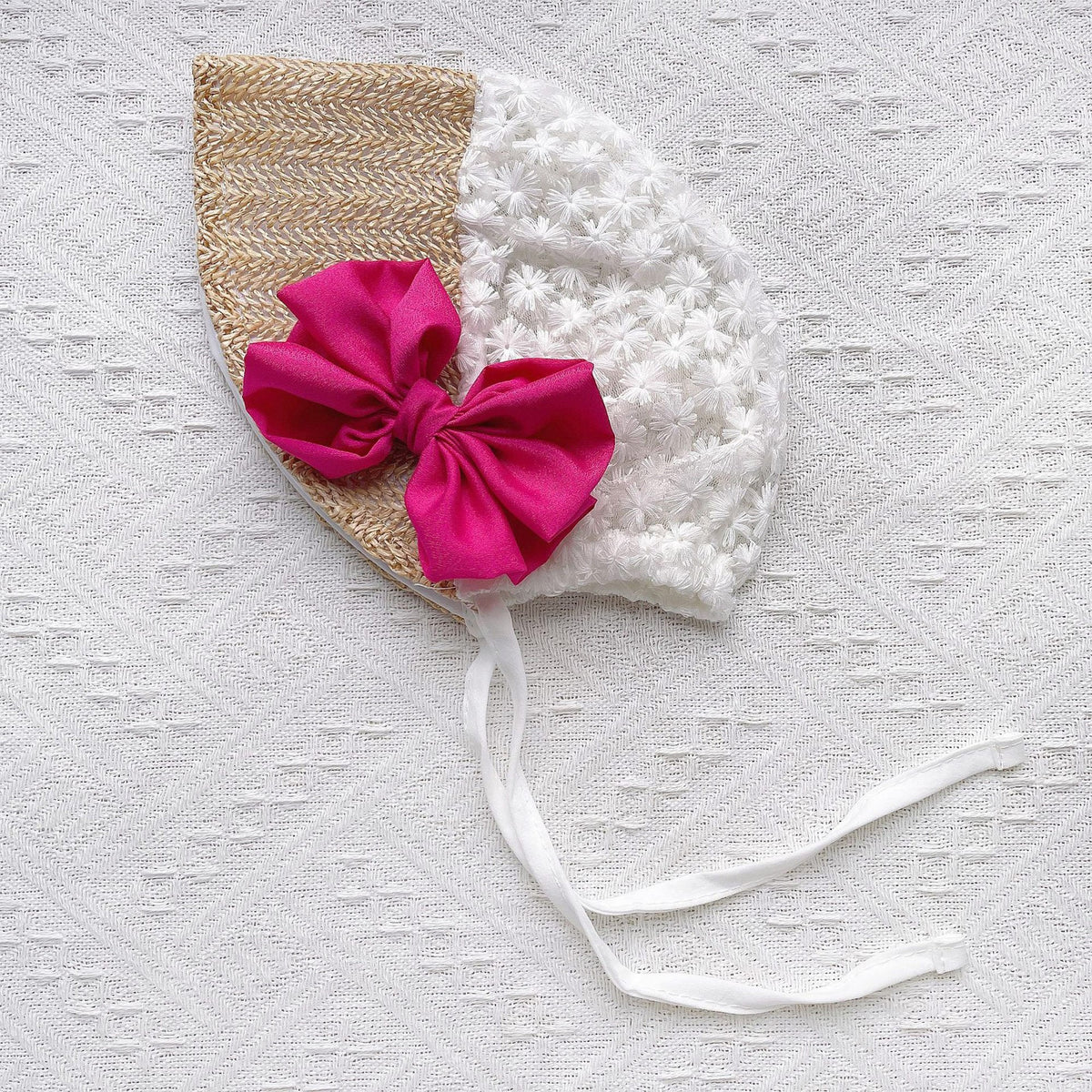Lace Mesh Cap w/ Bow & Tie Strap for Newborns