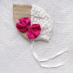 Lace Mesh Cap w/ Bow & Tie Strap for Newborns