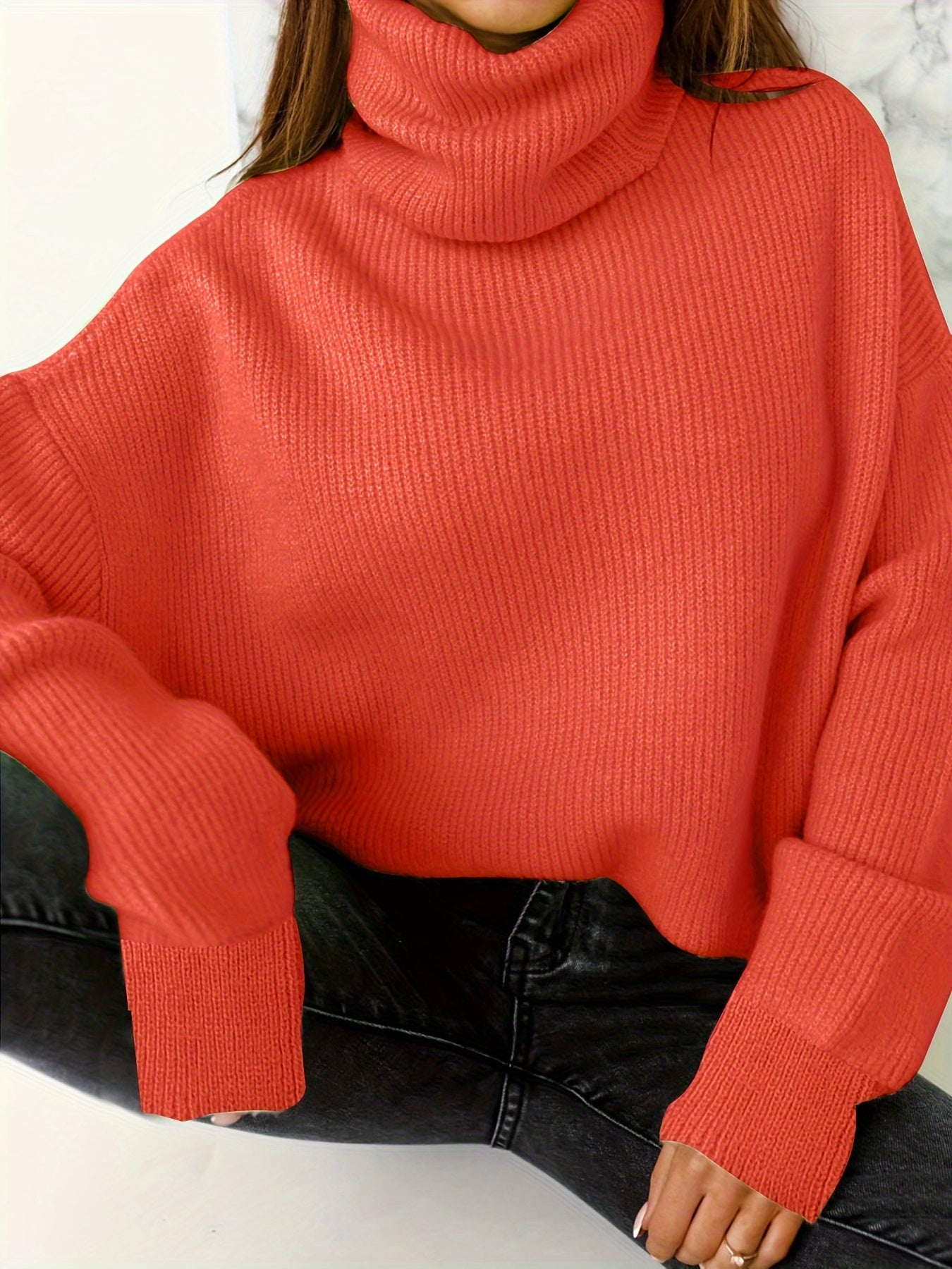  Casual Sweater Women's Plus Solid Long Sleeve Turtle Neck