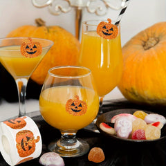 500pcs Holographic Pumpkin Face Stickers Orange Glitter Decals