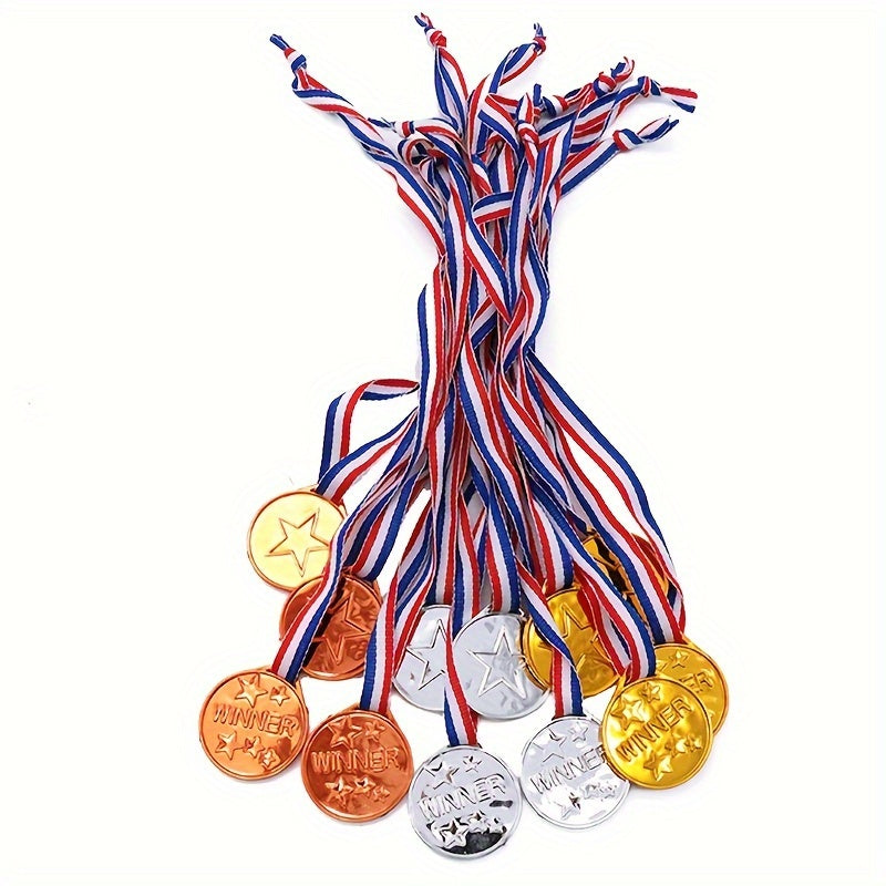 1pc Golden Plastic Medals With Ribbon Belt for Sports Party Awards