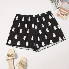 Cartoon Ghost Lounge Shorts Women's Casual Elastic Waistband Shorts
