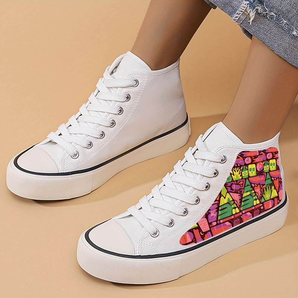 Abstract Print Flat Chunky Canvas Sneakers