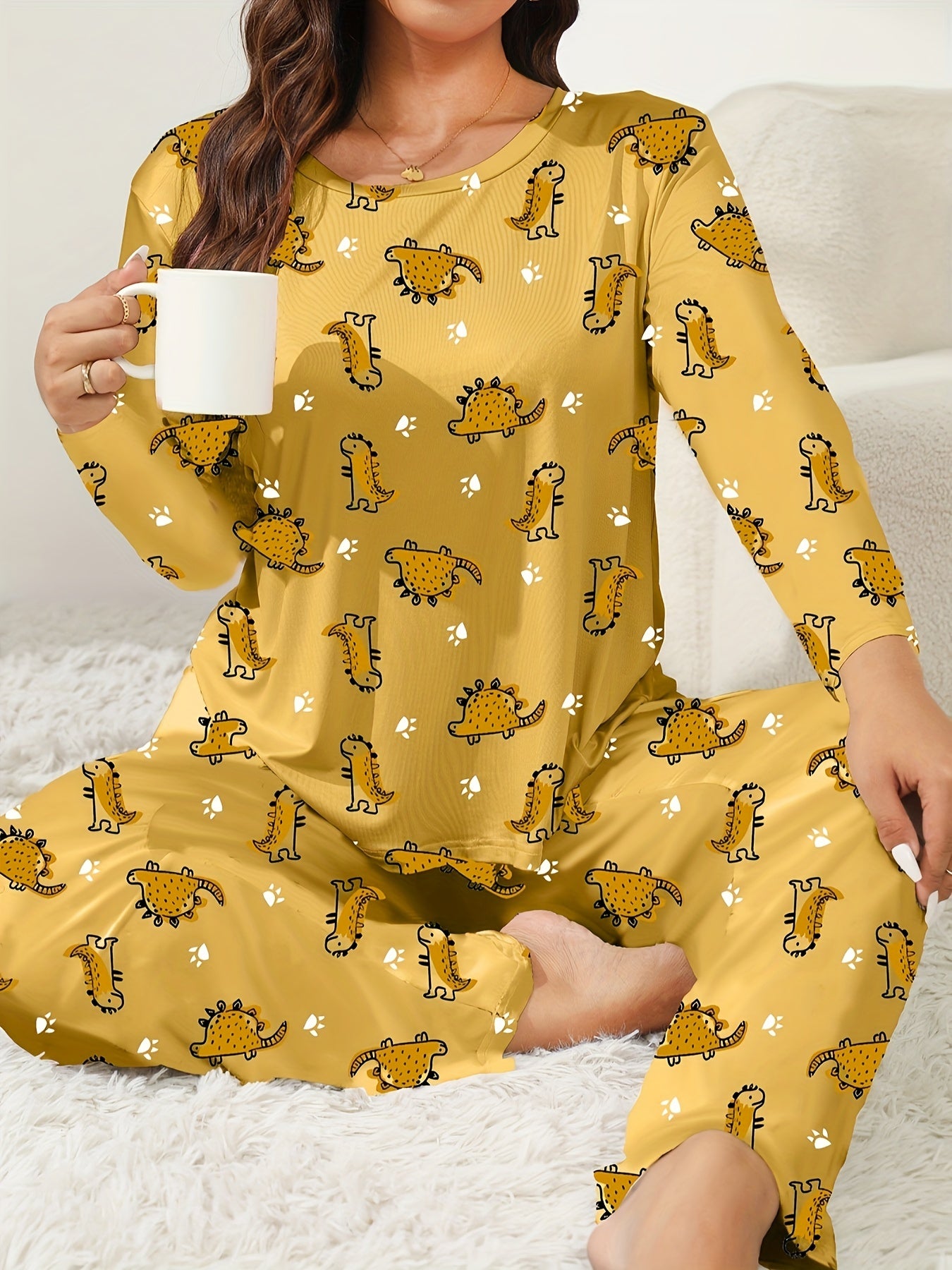  Dino & Paw Print Long Sleeve Pajama Set