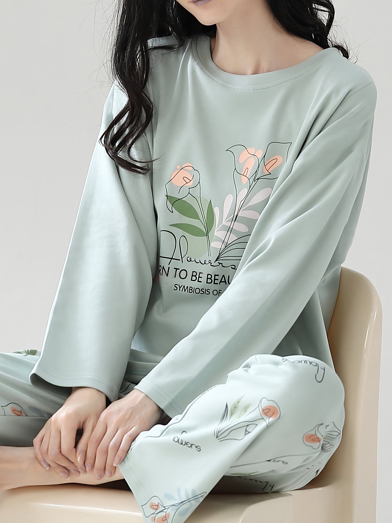 Floral Pajama Set Long Sleeve Top & Pants Women's Sleepwear