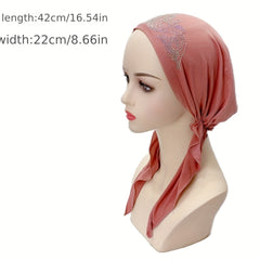 Rhinestone Decor Head Wraps Solid Turban Cap Elastic Chemo Cap