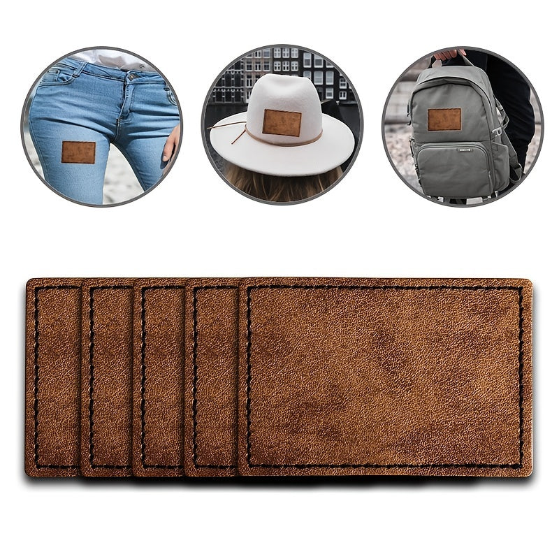 5Pcs Laserable Leather Patches w/ Adhesive & Antique Strip