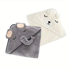 2-Pack Hooded Cartoon Baby Bath Towels Soft Hypoallergenic with Bandanas