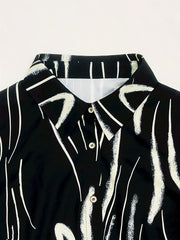  Women's Stripe Print Long Sleeve Button Up Shirt