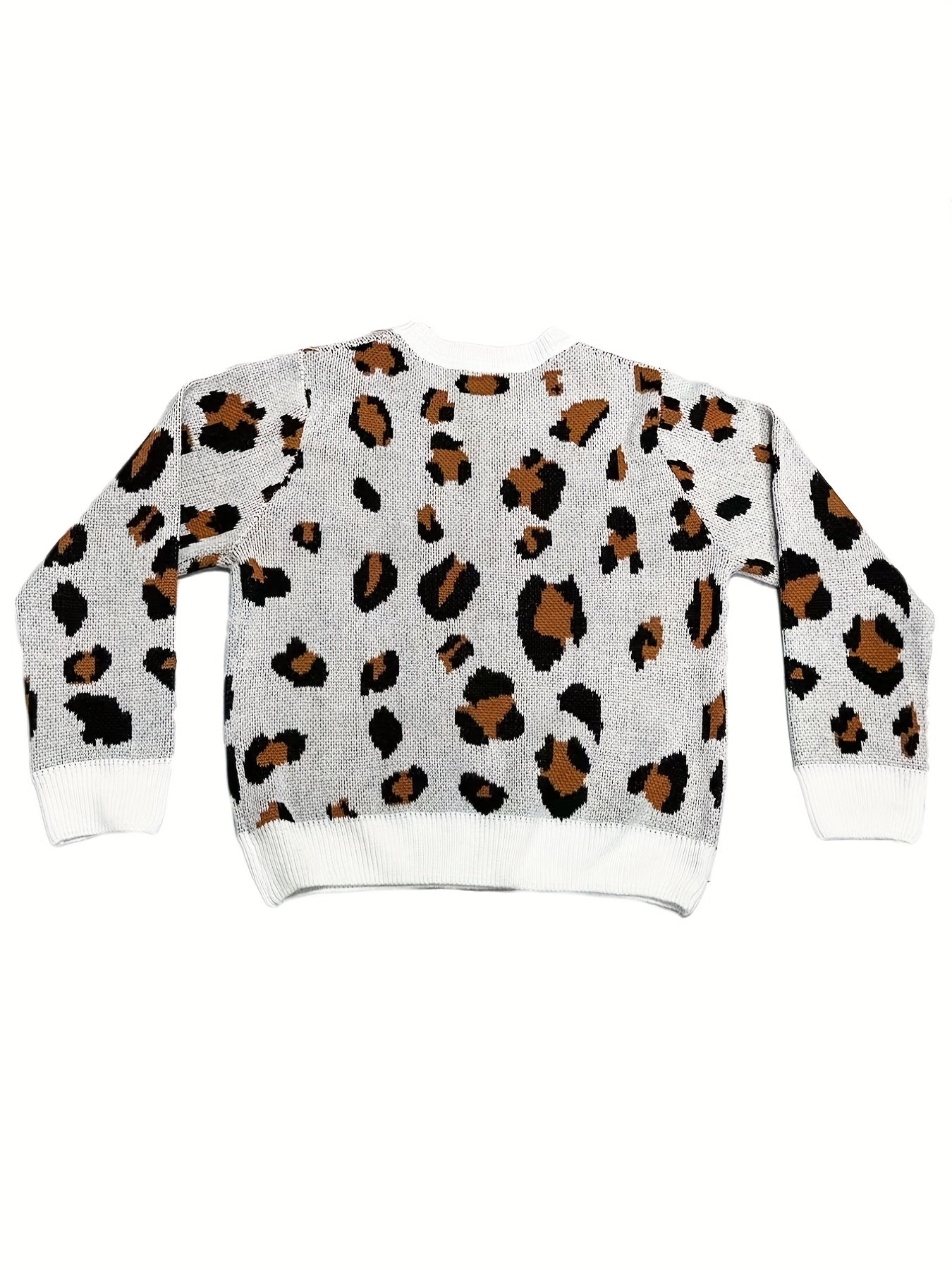  Casual Sweater Women's Plus Leopard Print Round Neck Jumper