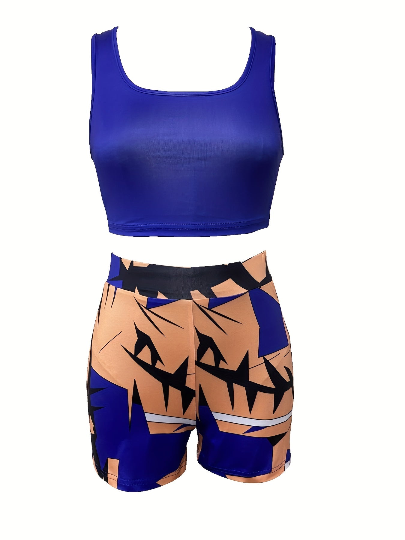 Beach Vacation 2pcs Set Crop Tank Top & Shorts Casual Outfit