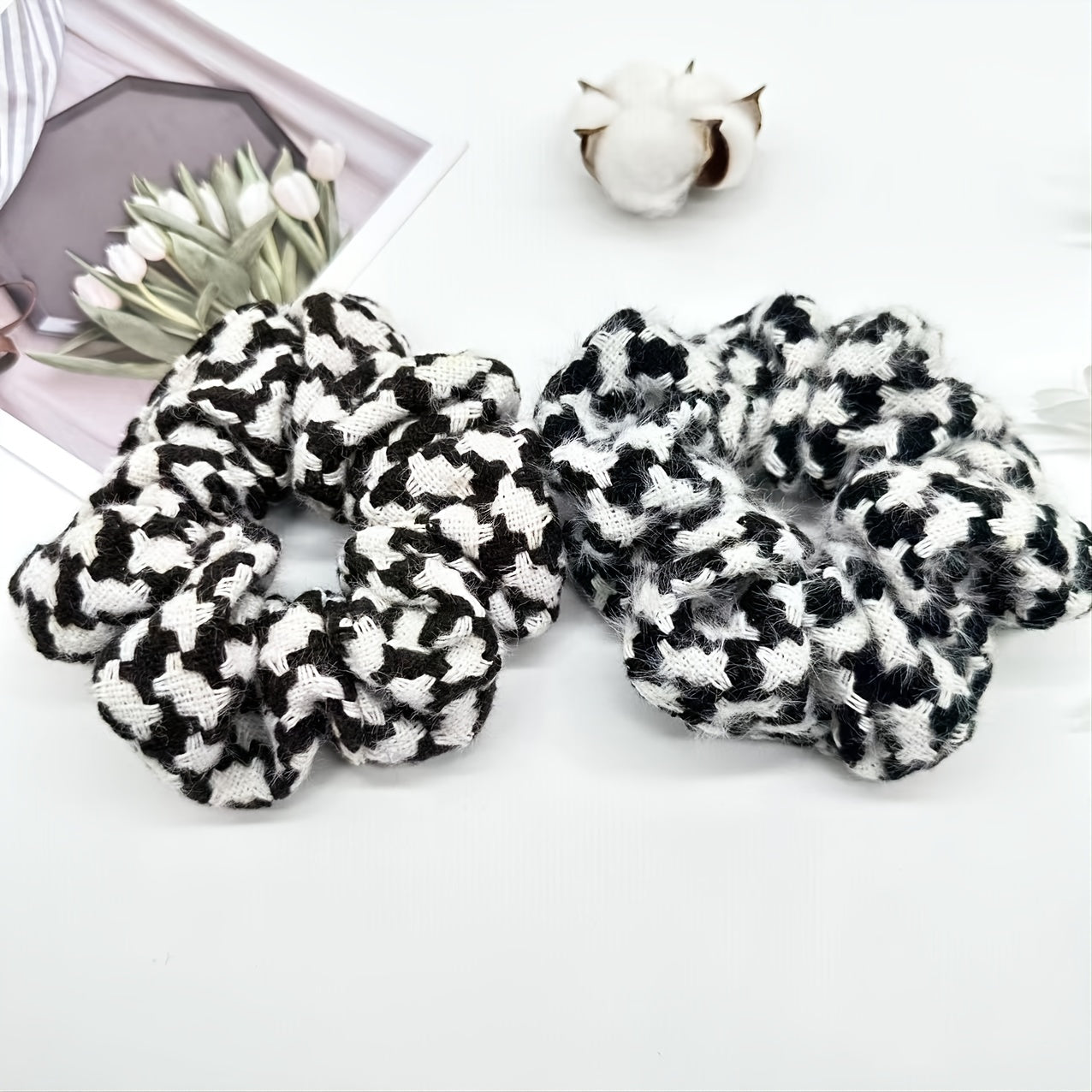 Knit Plaid Hair Scrunchies Ponytail Holders