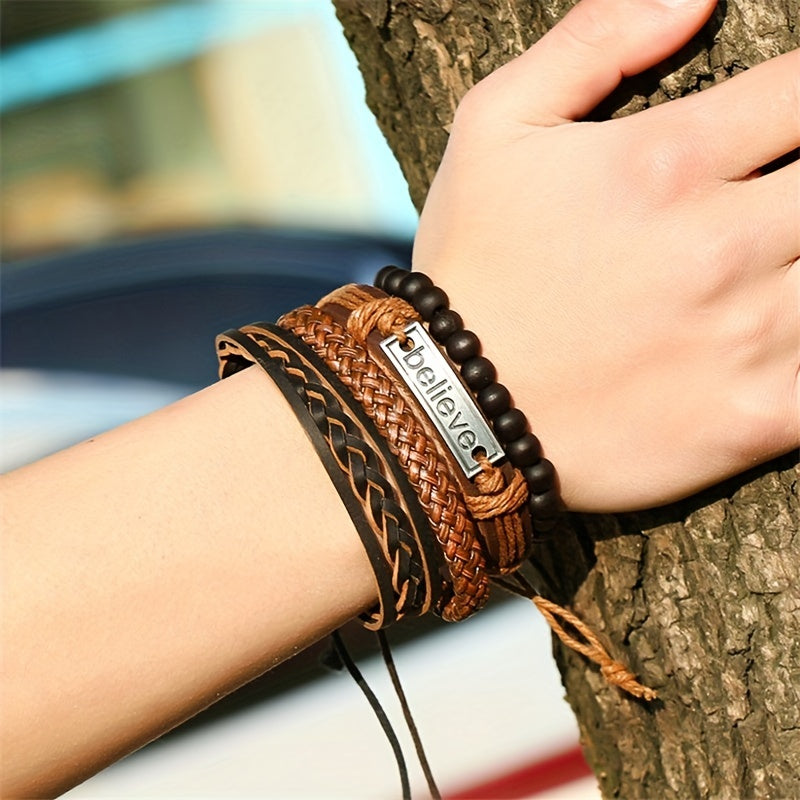 4pcs Casual Believe Decor Braided Bracelet Party Gift Accessories