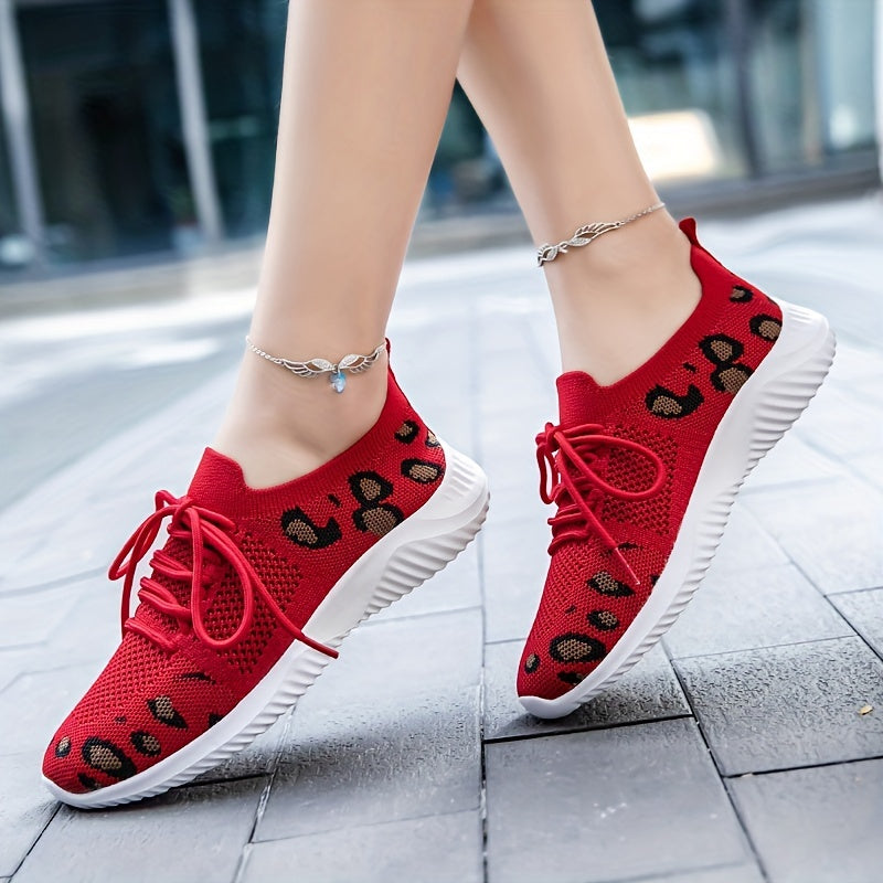 Leopard Print Sneakers Casual Lace Up Running Shoes