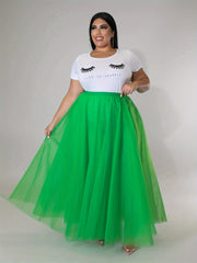  Party Skirt Women's Plus Contrast Mesh Layered Tutu Maxi Skirt