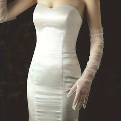 Solid Mesh Long Sleeves Bridal Wedding Dress Arm Gloves