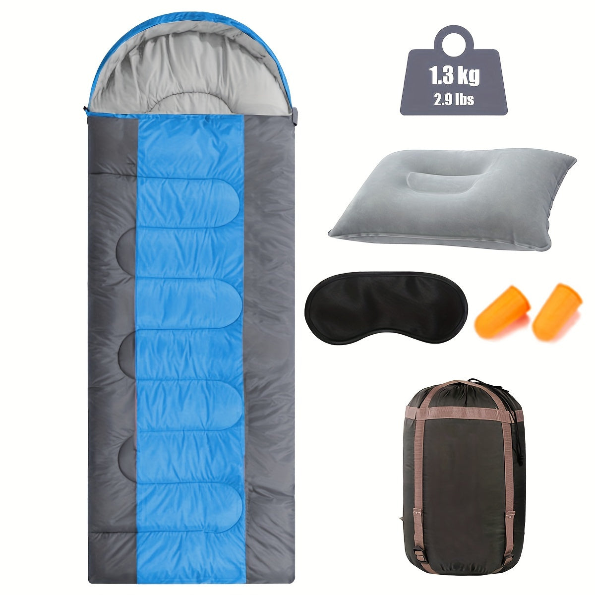 1pc Camping Sleeping Bag Set with Pillow, Eye Mask, Earplugs