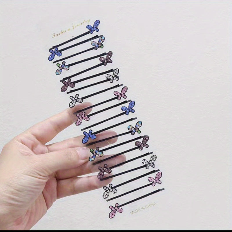 10 Pairs Rhinestone Butterfly Hair Clip Bobby Pin Hair Accessories