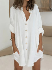  Solid Long Sleeve Button Up Blouse