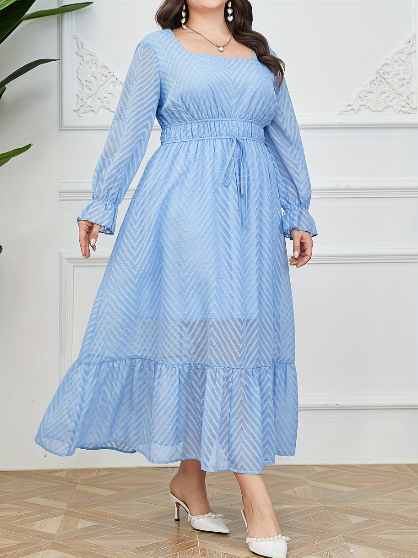  Geometric Print Ruffle Maxi Dress