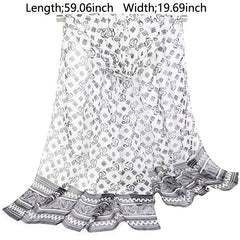 Boho Vintage Print Chiffon Silk Scarf- Long Sunscreen Shawl Wrap