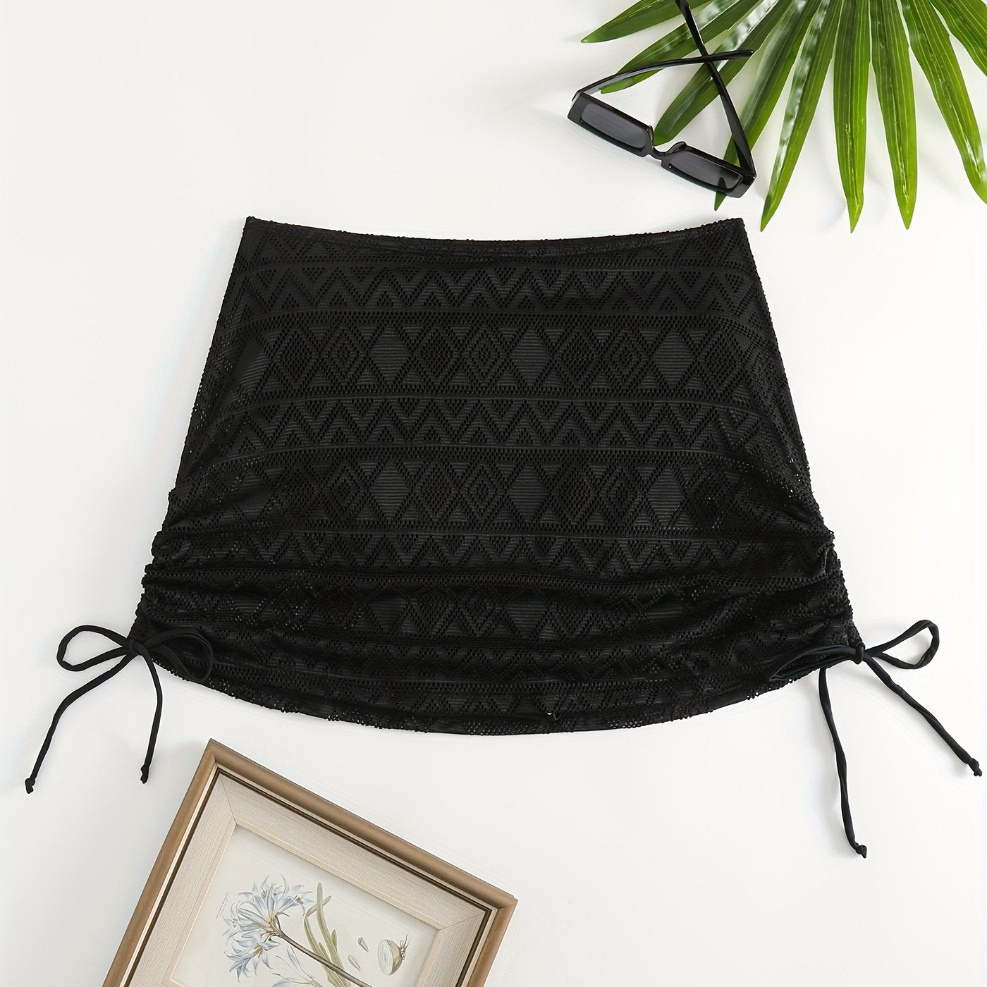  Geometric Pattern Lace Up Bikini Skirt