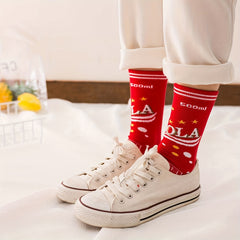 3 Pairs Cartoon Food Print Socks & Funny Mid Tube Socks Women's Stockings