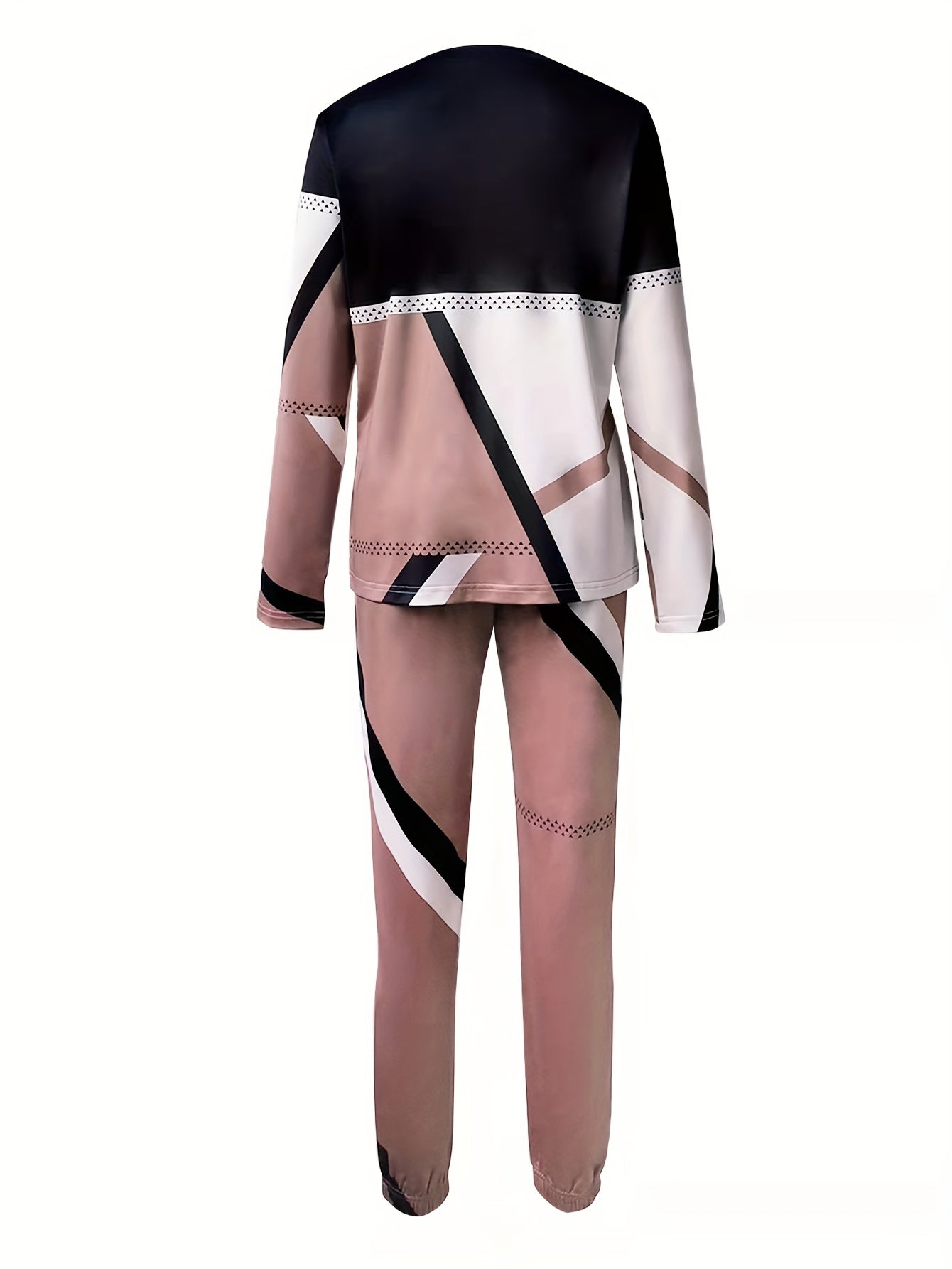 Casual 2pc Set Crew Neck Long Sleeve Tops & Drawstring Long Pants