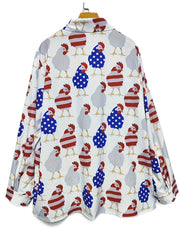  Chicken Print Long Sleeve Button Up Collar Shirt