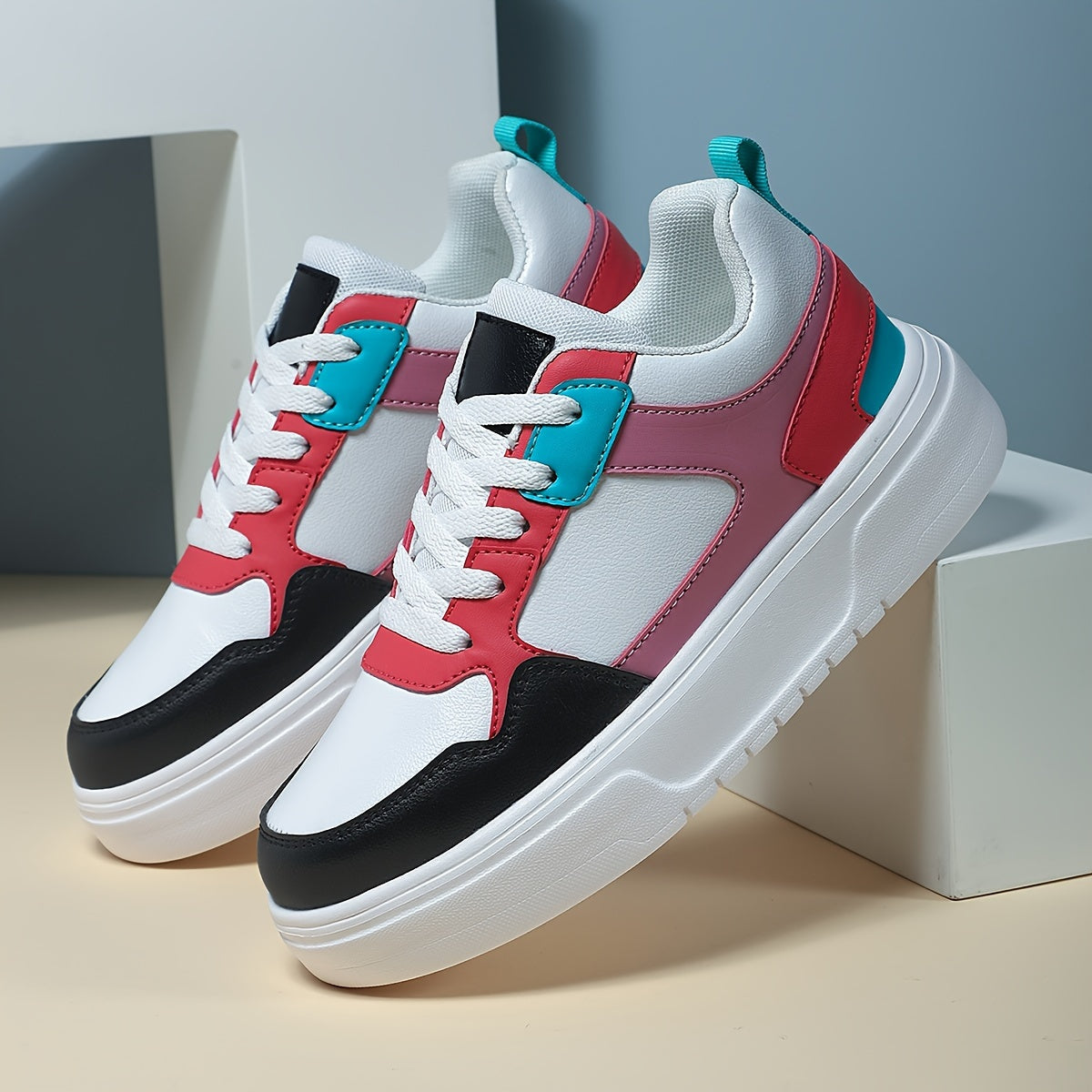 Women's Lace Up Chunky Sneakers Lightweight Non slip Skate Shoes
