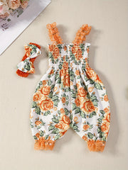 Baby Girls Floral Print Romper Jumpsuit & Headband Set