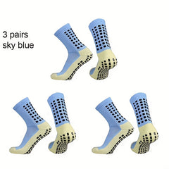 3 Pairs Anti Skid Silicone Football Socks Breathable Sweat Absorbent