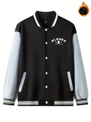 Men's Teddy Bear Print Baseball Jacket