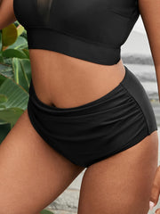  Solid Ruched High Waisted Swimwear Panty