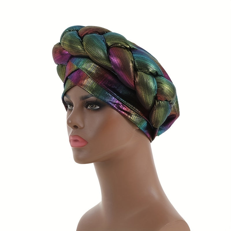 Gradient Turban Cap Braided Hijab Hat Pre tied Head Wrap Elastic Bonnet