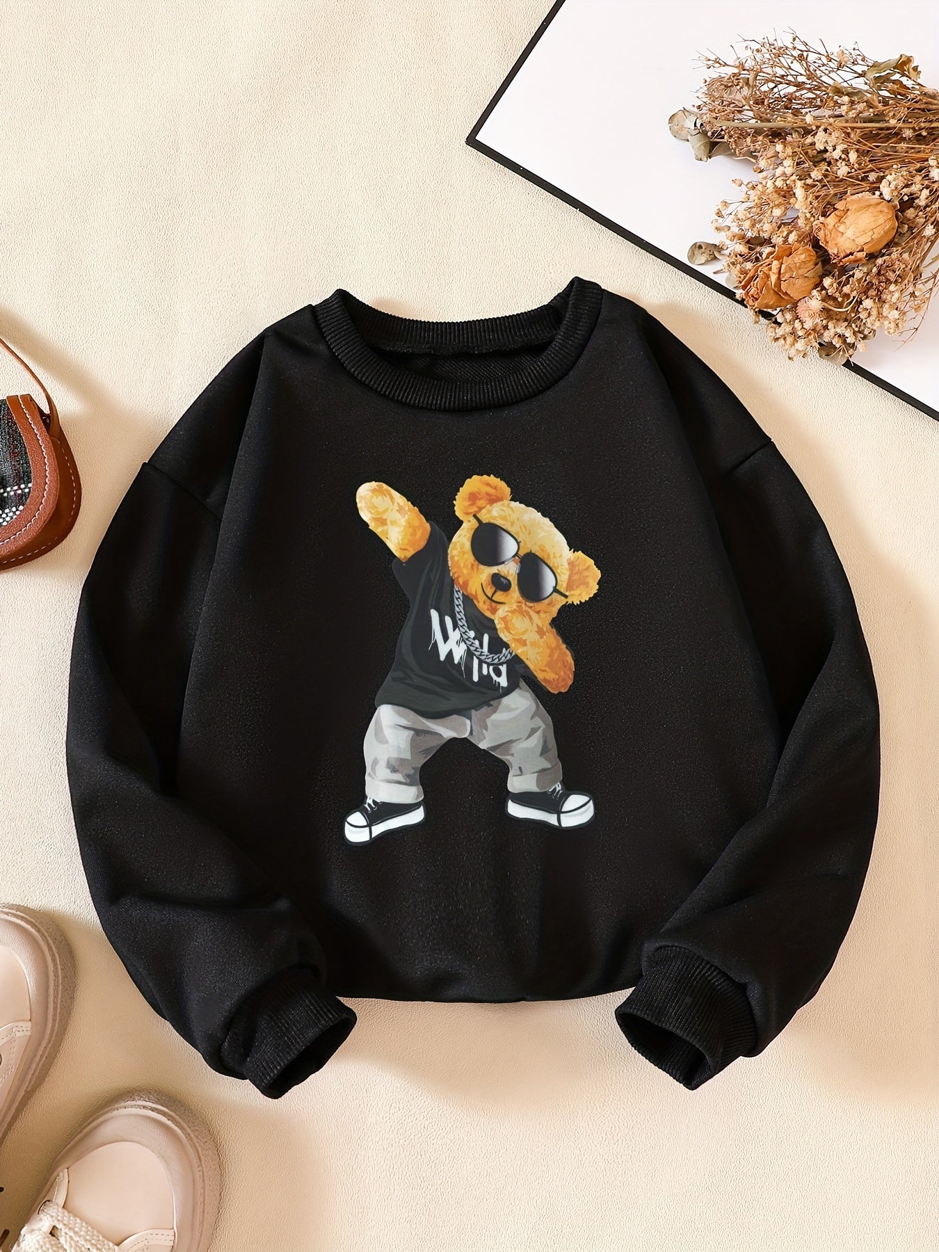 Boys Sweatshirt Crew Neck Long Sleeve Pullover Top Toy Bear Print