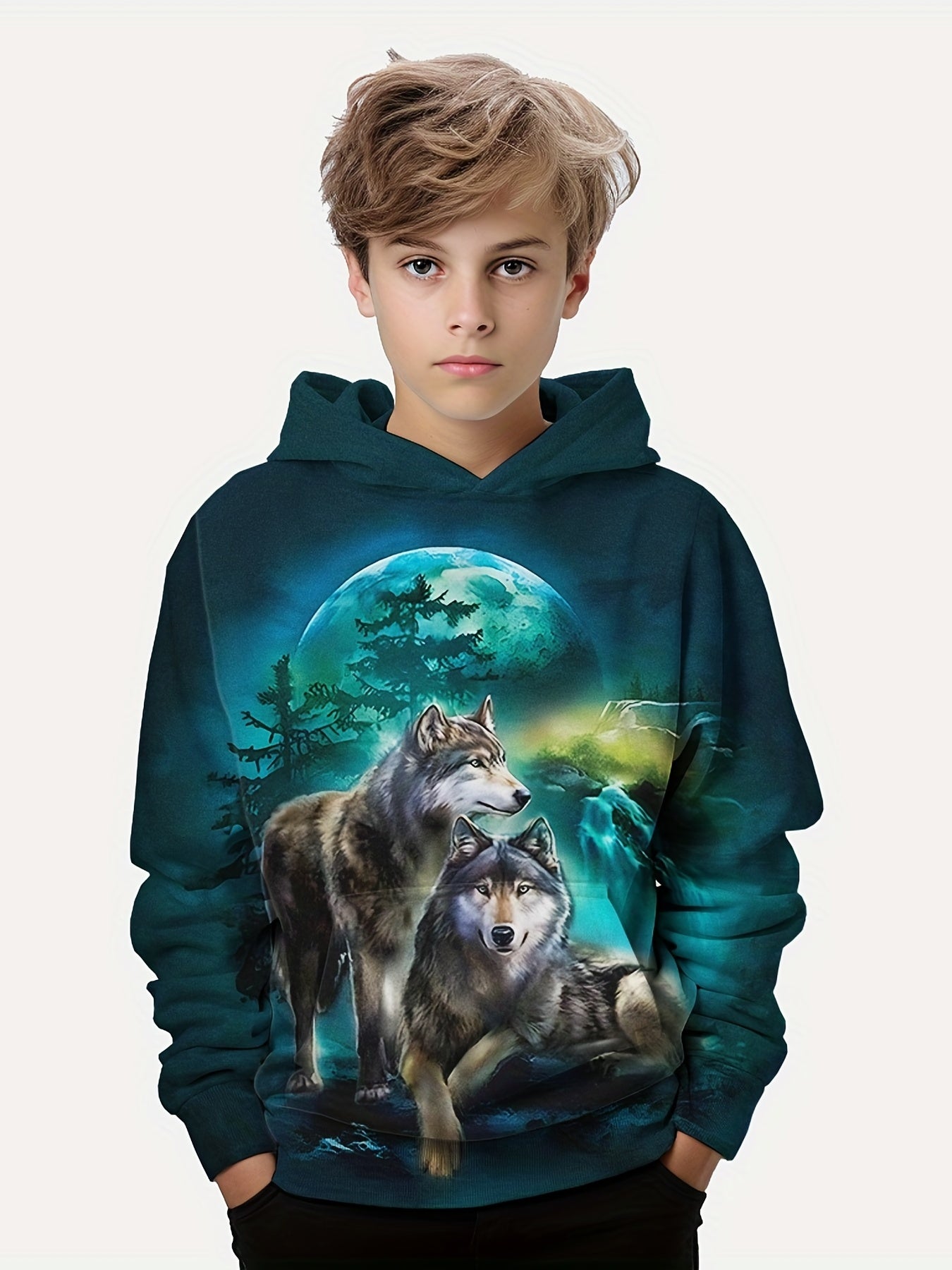 Wolf 3D Print Boys Hooded Sweatshirt Spring Fall Kids Hoodie Tops